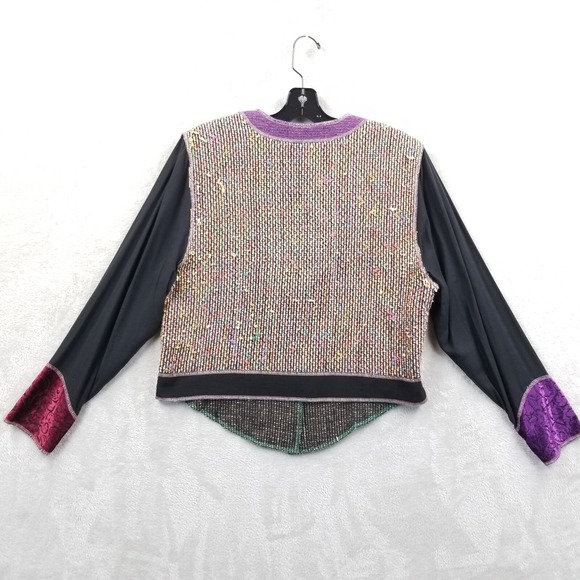 Vintage Jacket Women M Patchwork Colorful‎ Chenille Velvet Art to Wear Hippie - Picture 2 of 11